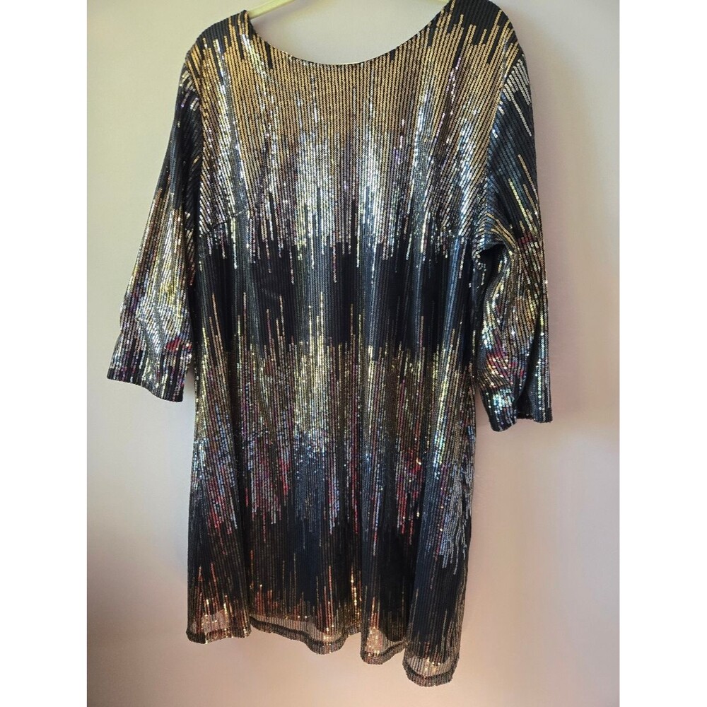 Cato Black & Gold Sequin Abstract Shift Dress Plus Size 22/24W